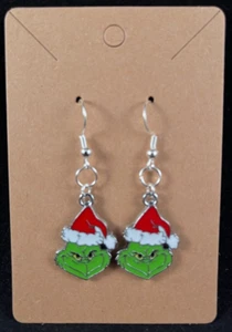 Dr. Seuss Inspired - The Grinch - Earrings - Dangle - Silver Hooks - Handmade - Picture 1 of 3