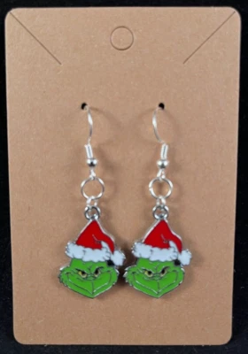 Dr. Seuss Inspired - The Grinch - Earrings - Dangle - Silver Hooks - Handmade - Image 1 of 3