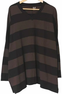 PLANET by Lauren G Pima Algodón MARRÓN NEGRO RAYAS V TEE TOP Camiseta Larga Slv O/S - Imagen 1 de 3