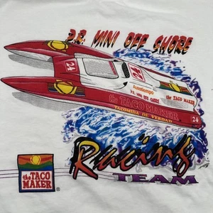 Vintage 90s Hanes Single Stitch Taco Maker Drag Boat Racing Tee T Shirt Men's XL - Picture 1 of 5