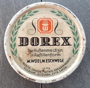Alte runde Blechdose Dorex Hustenmedizin in Pastillenform Sammler 50er Jahre - Bild 1 von 3