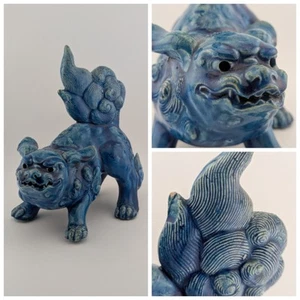 Antique Chinese Blue Glaze Kylin Foo Dog Lion Figurine Ornament Rare - Picture 1 of 17
