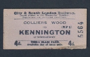 BILLETE DE TREN VINTAGE AÑOS 30 CIUDAD Y SUR DE LONDRES COLLIERS MADERA A KENNINGTON - Imagen 1 de 1