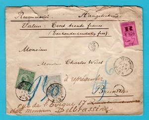 NETHERLANDS R cover with insured value 1894 Beverwijk to Brussels, Belgium - Picture 1 of 2