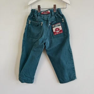 Vintage 90s Little Levi’s Sz 3 Green Jeans Bubble Cinch Waist Pants Toddler Kids - Picture 1 of 5