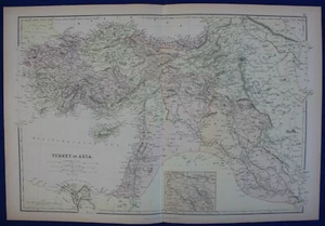 TURKEY IN ASIA, CYPRUS, MIDDLE EAST, original antique atlas map, Blackie, 1884 - Picture 1 of 4