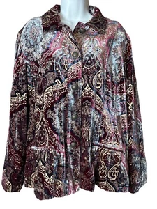 Chicos Womens Silver Stretch Velvet Blazer Jacket SZ XLDarkFairy Silk Blend Chic - Picture 1 of 10