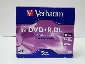 5PK Verbatim DVD+R DL 8.5GB 8 × Speed Blank Discs Media/Data Storage - Photo 1/8