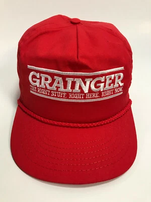 Gorra de béisbol vintage Grainger The Right Stuff Right Here roja con cierre a presión en muy buena condición Foto 1 de 4