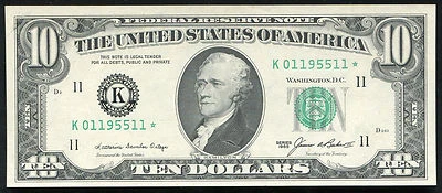 FR. 2027-K 1985 $10 *STAR* FRN FEDERAL RESERVE NOTE GEM UNC RARE - Image 1 of 2