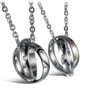 2x EDELSTAHL PARTNER KETTEN HERZ ANHÄNGER ZIRKONIA PÄRCHEN KETTE GRAVUR GESCHENK - Bild 1 von 6