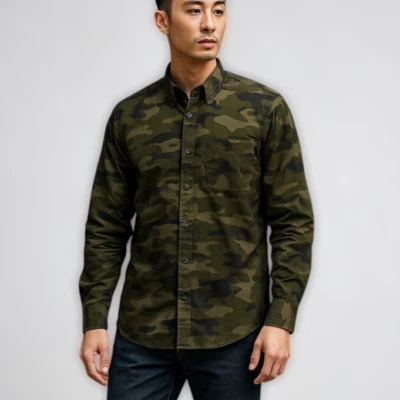 Banana Republic Mens Camo Shirt Sz Large Luxe Flannel Untucked Slim Fit Oxford - Image 1 of 4