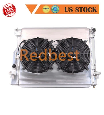 Radiador de aluminio de 3 filas + cubierta + ventilador de 2 * 12" para Ford Mustang GT ST 2004-2014 2012 5,0 L V8 Foto 1 de 4