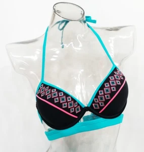 SO Teal Push Up Cut-Out Halter Bikini Top Swimwear Juniors' Ladies Small #2095 - Picture 1 of 3