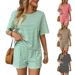 Ladies Summer 2PCS Set Tracksuit Shirts Shorts Casual Tops Loungewear Size 8-18 - Picture 1 of 15