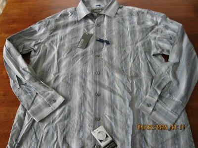 全新带标签 55 美元 Kenneth Cole Reaction 男式修身条纹棉质正装衬衫 16 32/33 — 第 1/4 张图片