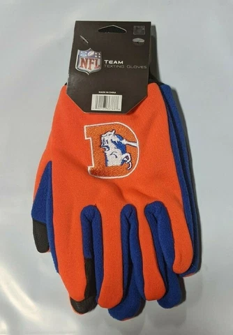 Denver Broncos Gloves Sports Logo Utility Work Garden TEXTING FINGER TIP RETRO D Cover