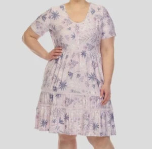 White Mark Women Purple Floral Short-Sleeve Knee-Length Dress Plus Size 1XL - Picture 1 of 4