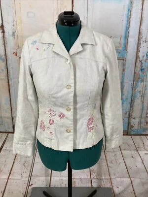 Chaqueta para mujer Christopher & Banks talla M marfil algodón bordado flores Y2K Foto 1 de 4