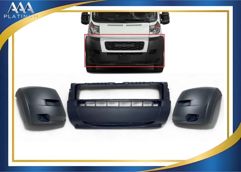 For 2019-2022 Ram Promaster Front Bumper Center Left Right Side Cover Black - Imagem 1 de 4