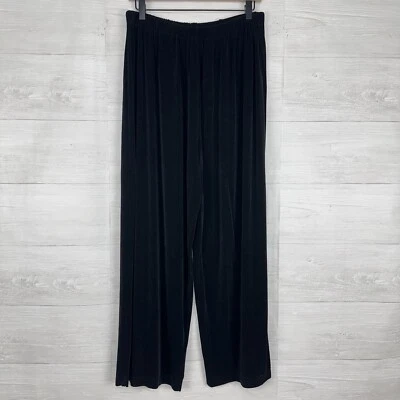 Flax Women L 14-18 Slinky Pull On Pants Black Stretch Wide Leg Acetate Stretch - Image 1 of 4