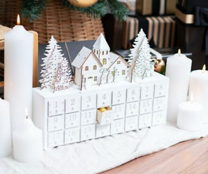CHRISTMAS ADVENT CALENDAR LED Wooden White Christmas tree light