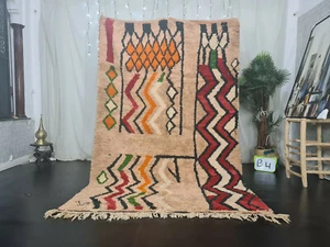 Vintage Moroccan Boujaad Handmade Rug 5'5"x8'5" Berber Zig-Zag Beige Red Carpet - Picture 1 of 12