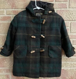 Vintage FIELDSTONE Youth Size 4 Toggle Coat Tartan Plaid Lined Wool - Picture 1 of 5