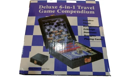 Compendio de juegos de viaje de lujo 6 en 1 con estuche de viaje acolchado cuna de ajedrez  Foto 1 de 4