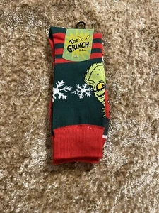 2 Pair~Dr Seuss “The Grinch” Grinchmas Adult Holiday Christmas Crew Socks 8-12 - Picture 1 of 7