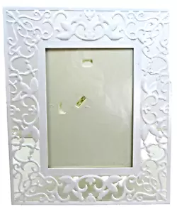 Dekorativer Bilderrahmen, Metall-Durchbruch-Ornamentik weiß, 28x23 cm - Bild 1 von 5