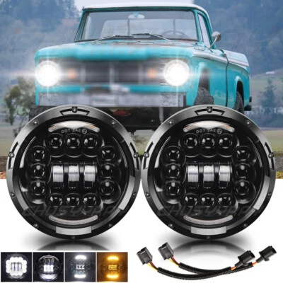 For Dodge W100 W200 W300 Pickup Pair 7 inch Round LED Headlights Hi/Lo Beam - Image 1 of 4