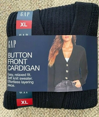 Cárdigan GAP Suéter Botón Frontal Negro 100% Algodón $70 Para Mujer Talla XL Foto 1 de 4