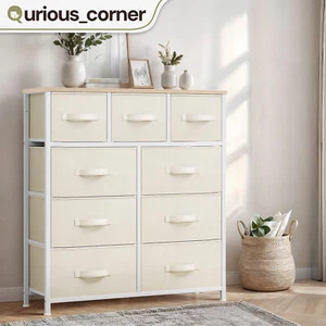 9 Drawers Dresser White Cream Fabric Tower Closet Chest of Cabinet Organizer - Picture 1 of 11
