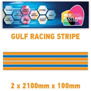 GU2.1x2A Gulf Racing side stripes 2.1m (2x2100mm) Long laminated for Porsche - Picture 1 of 18