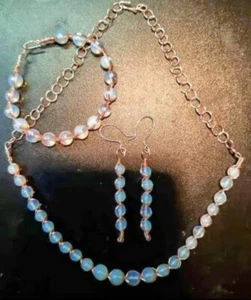 Opalite Rose Gold Egyptian Wire Wrap Necklace Bracelet And Earrings Jewelry Set - Picture 1 of 1