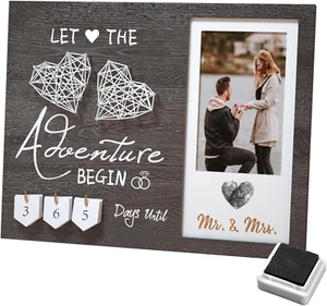 Wedding Countdown Heart Thumbprint Engagement Picture Frame and Ink Kit - Cool G - Picture 1 of 7