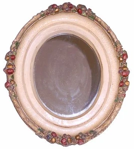 Vintage Ornate Fruit Picture Frame Mirror OVAL - High Relief Sculpture - Picture 1 of 7