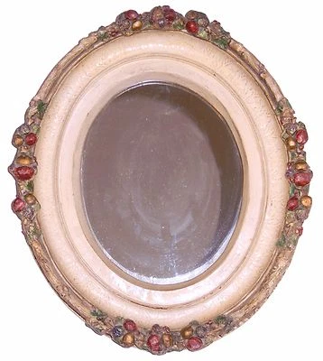 Vintage Ornate Fruit Picture Frame Mirror OVAL - High Relief Sculpture - Image 1 of 4