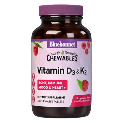 Bluebonnet Earthsweet Masticables Vitamina D3 y K2 60 Masticables, Salud Inmune Foto 1 de 4