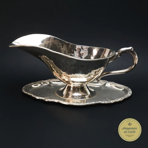 Antique Sterling Silver 925 Sauce Boat Camusso peruvian silver Attached Underpla Cover