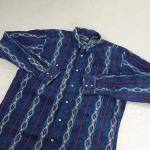 Vintage Wrangler Shirt Boys 2XL XXL Blue Aztec Print Pearl Snap Denim - Picture 1 of 12