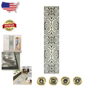 Stylish Grey Medallion Runner Rug for Hallway & Kitchen - 2' x 9' Washable - Picture 1 of 10