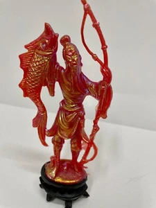 Vintage Mann Kunststoff Acryl chinesischer Fischer 6" Skulptur Figur - Bild 1 von 3