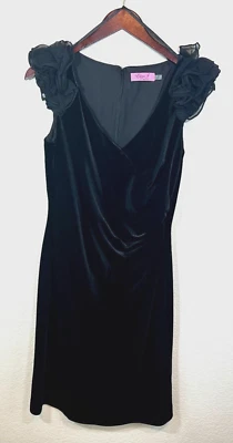 Eliza J Black Velvet Ruffled Organza Cap Sleeve Lined Party Dress {Size 10} - Image 1 of 4