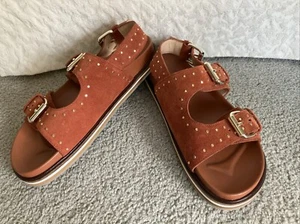 PILCRO ANTHROPOLOGIE Studded Slingback Sandals Burnt Orange Suede Size 41 (9.5) - Picture 1 of 12
