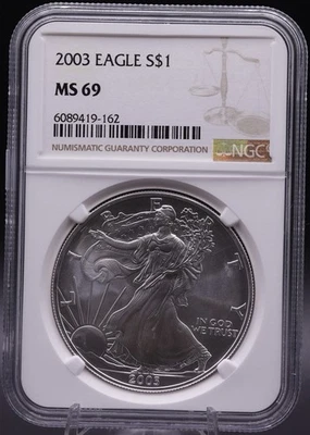 2003 American Silver Eagle $1 NGC MS69 • 1 oz .999 Fine Silver Dollar - Image 1 of 2