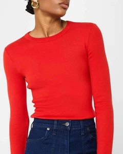 Veronica Beard long sleeve pruitt ribbed tee poppy Red - Picture 1 of 11