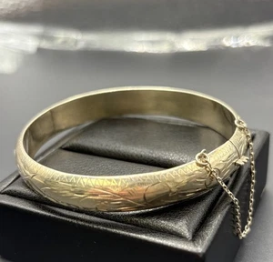 7.25" Vintage Sterling Silver Engraved Hinged Bracelet 12 Grams Y5 - Picture 1 of 9