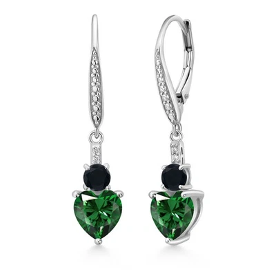 925 Sterling Silver Nano Emerald Onyx and White Lab Grown Diamond Drop Dangle - Image 1 of 4